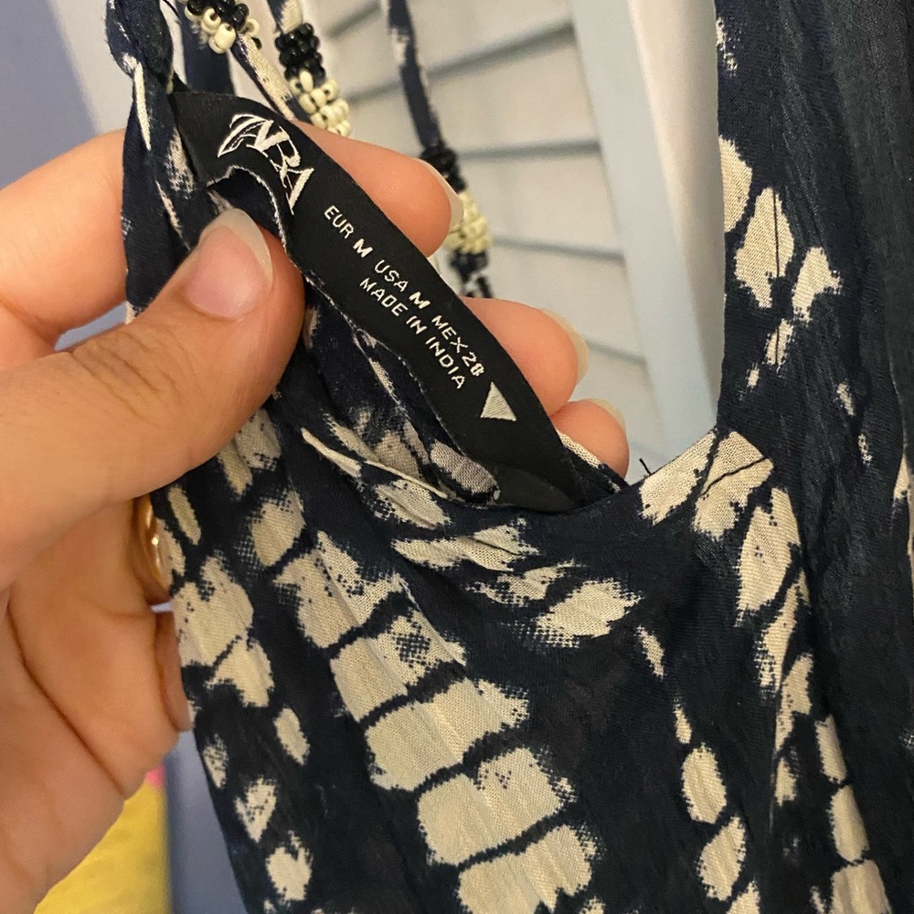 Zara Navy and Cream tie dye print Dress - Picture 3 of 5
